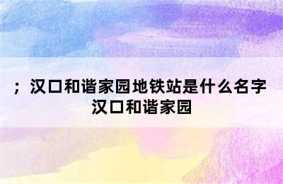 ；汉口和谐家园地铁站是什么名字 汉口和谐家园